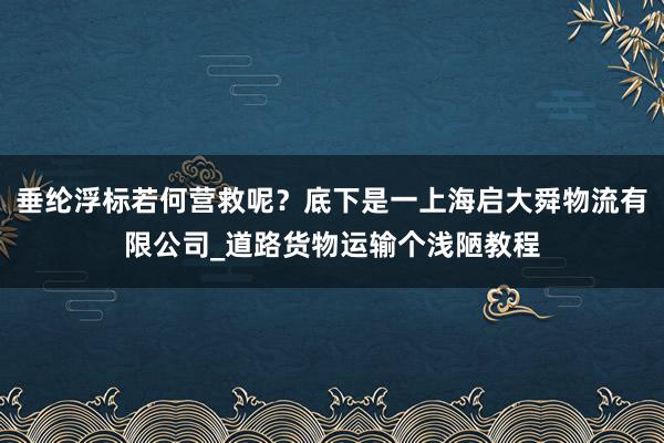 垂纶浮标若何营救呢?底下是一上海启大舜物流有限公司_道路货物运输个浅陋教程